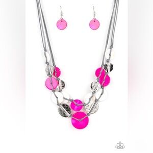 Paparazzi Barefoot Beaches Pink Necklace and Earrings Set
